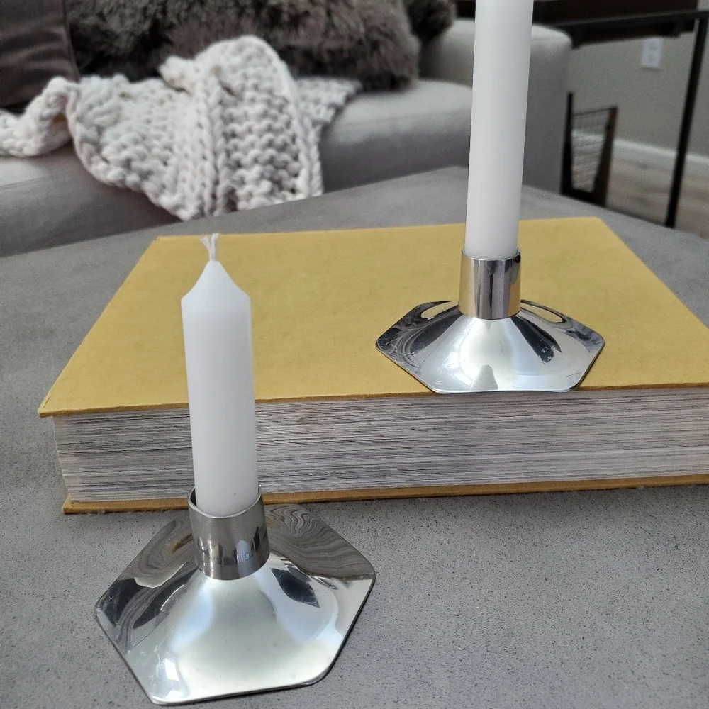 James R. Gagnon Signed Pewter Candle Holder Set, VINTAGE, Maker Featured Cartier